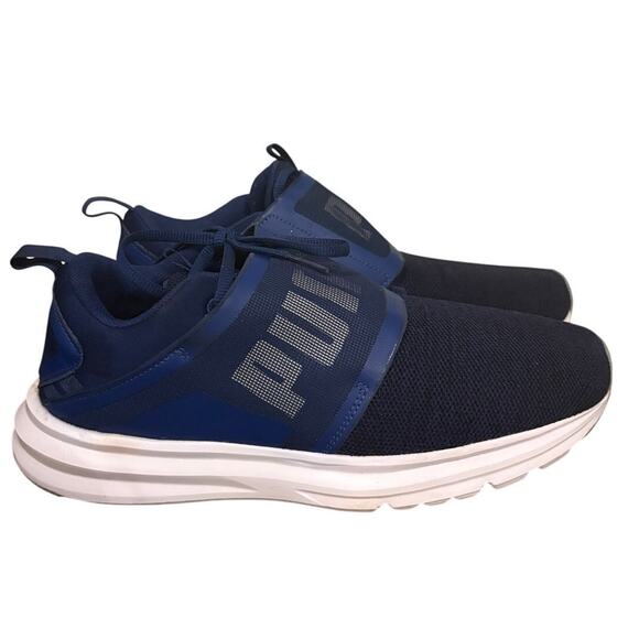 PUMA Men's authentic Enzo Strap Knit Sneakers 9.5M US EUC Blue and White - Picture 1 of 6